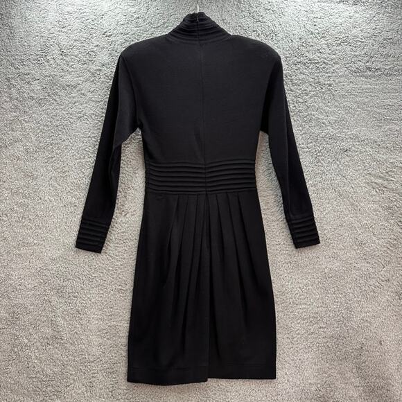 Vintage Ann Tjian for KENAR2 Black Long Sleeve Dress‎ Mock Neck Wool Blend - Picture 7 of 9